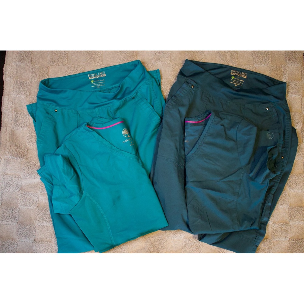 Healing Hands Purple Label Yoga Scrub Set Bundle Teal Spruce Medium XS 2 Sets - Picture 5 of 5